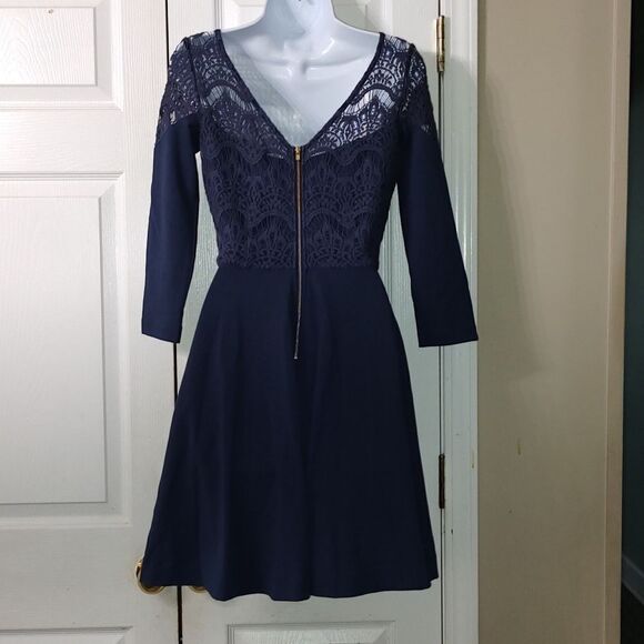 Lilly Pulitzer navy lace skater 3/4 long sleeve crochet upper dress Sz 6 - Picture 5 of 11